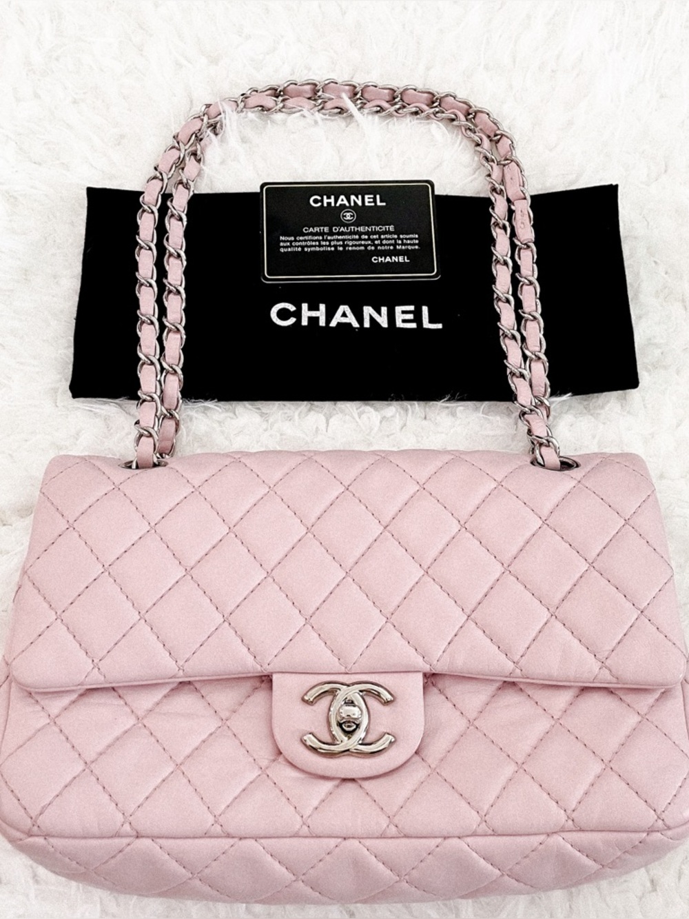 authentic chanel classic medium double flap bag pink lambskin 08p